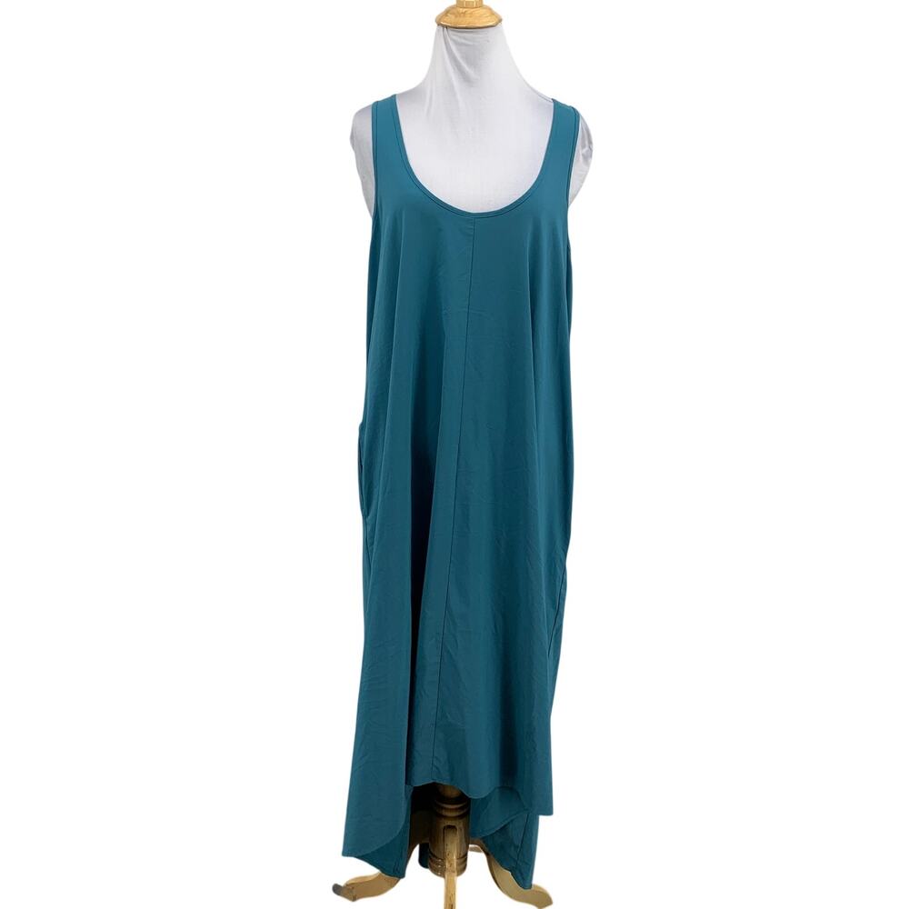 Athleta Dress Womens L Large Teal Presidio Relaxed Fit Asymmetrical Hem Travel